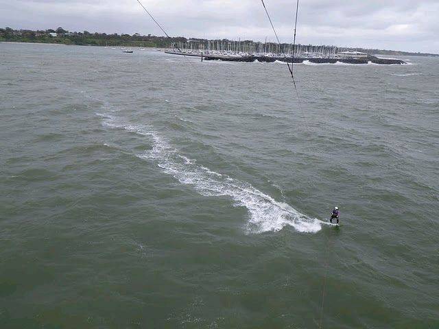 Kitesurfing at Hampton in gusty 25 knots - ktecam shot