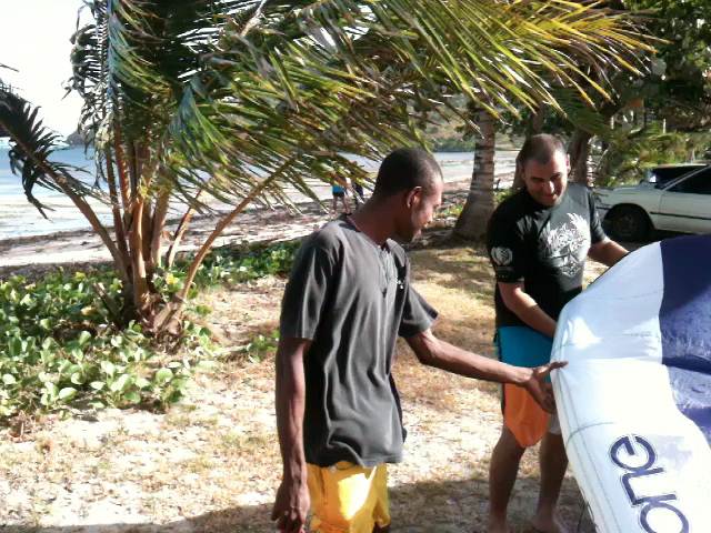 local boys checking out the there new kite