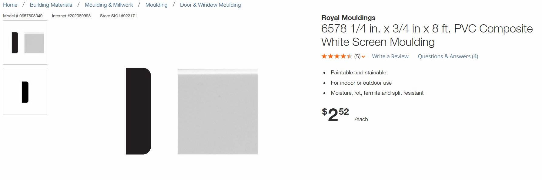 HOME DEPOT PVC  Screen Molding