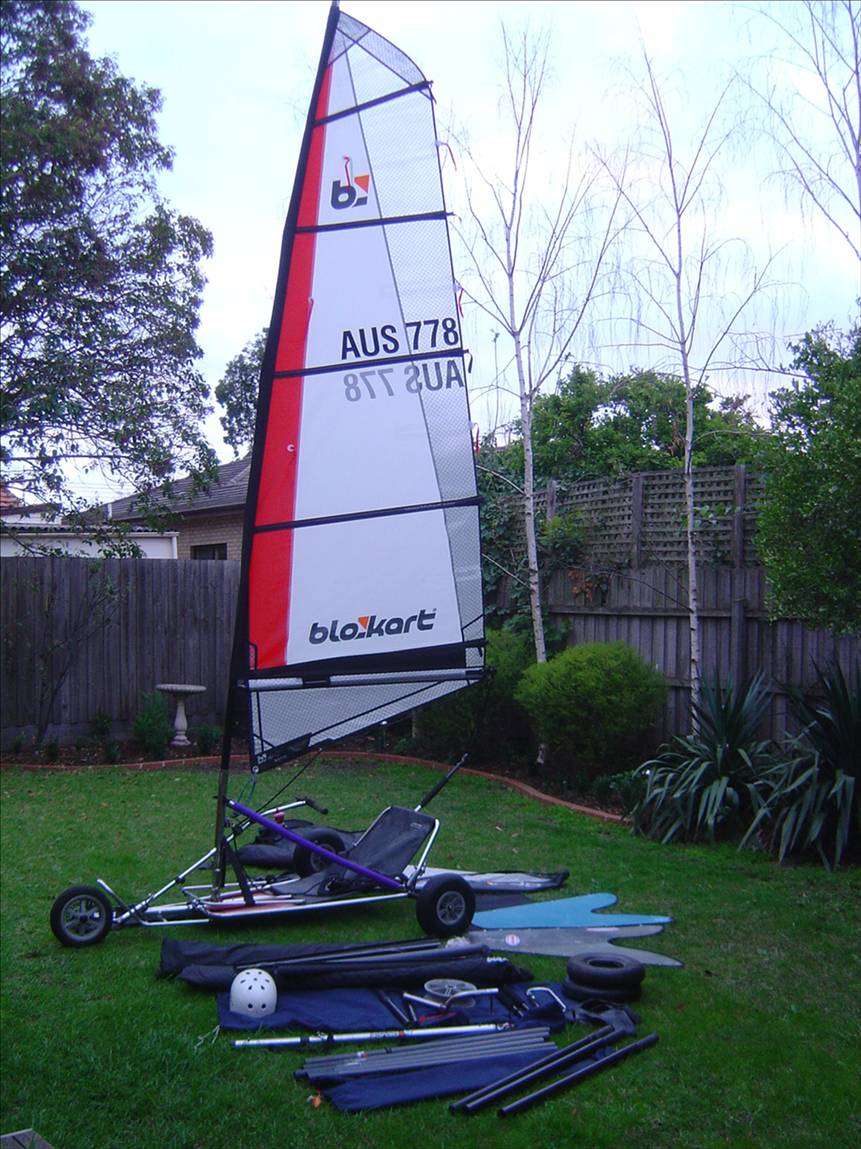 Blokart assembled with extra gear on floor