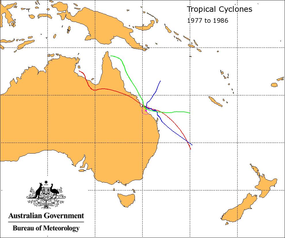 Cyclones within 100km of Yeppoon 1977-1987