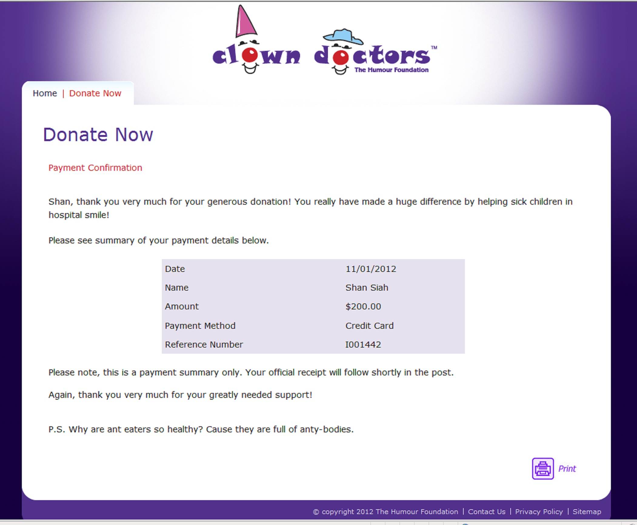Clown Doctors Donation