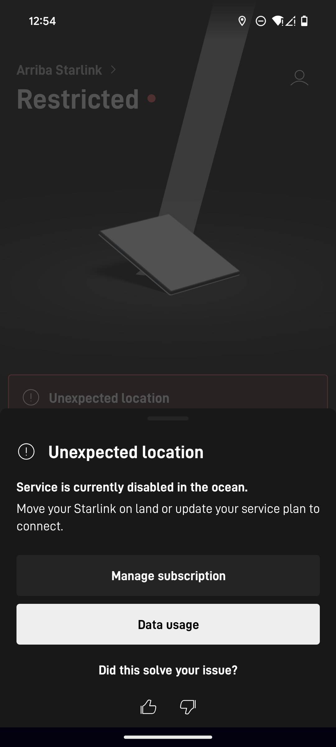 Starlink unexpected location