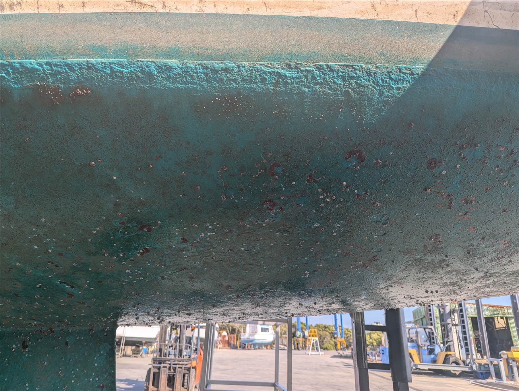 Below waterline before pressure wash