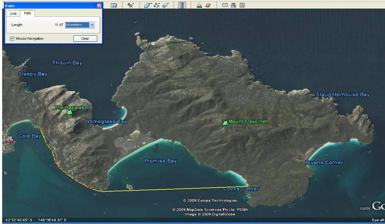 Map of Freycinet Peninsula. N is left