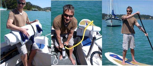 Pumping up my Red Air paddleboard while on the boat