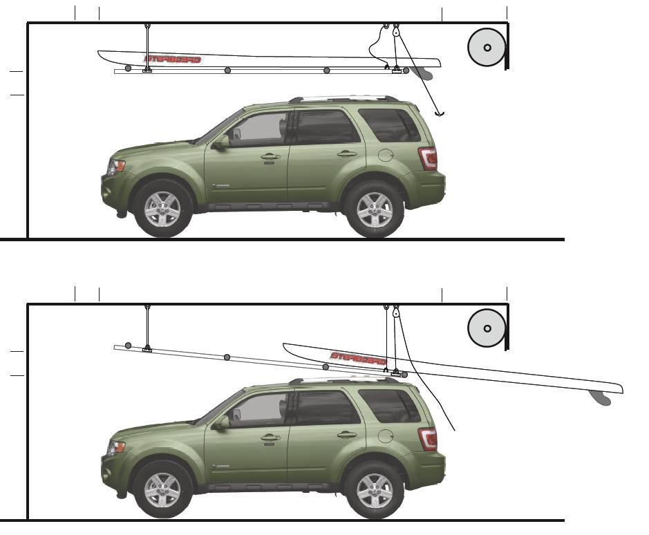 Tilting pulley-lift rack for 14' SUP