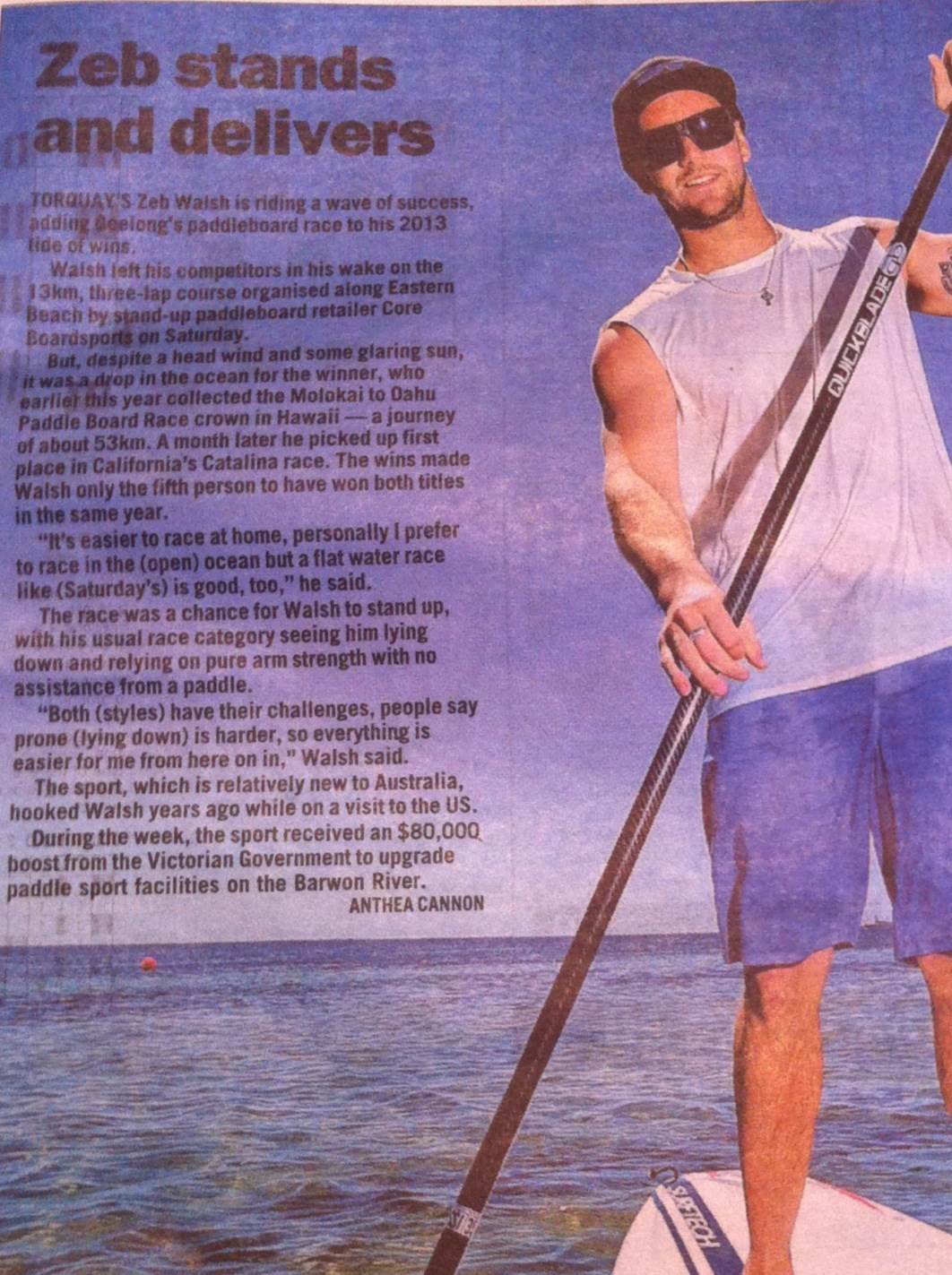 Geelong Addie story on Zeb Walsh winning Core Boardports Eastern Beach race