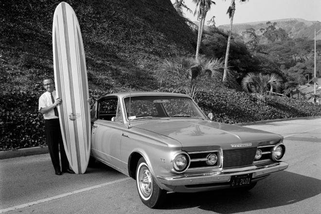1965-plymouth-barracuda-front-three-quarters-view-with-surfboard