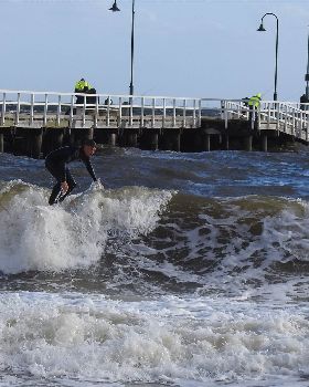 storm waves at Kerferd Road pier in Port Phillip Bay