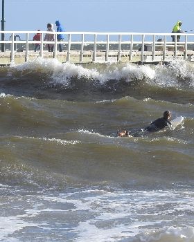 storm waves at Kerferd Road pier in Port Phillip Bay