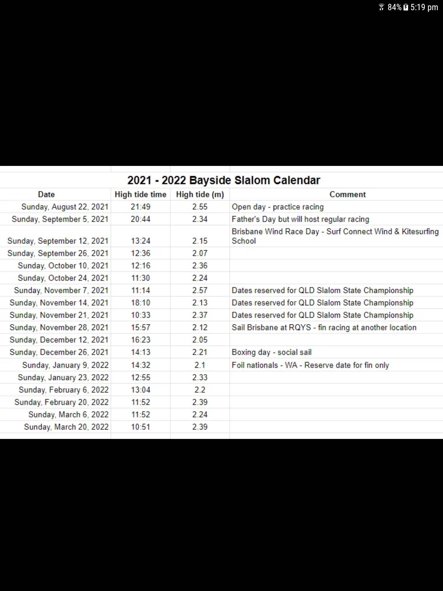 Bayside schedule 2021-22