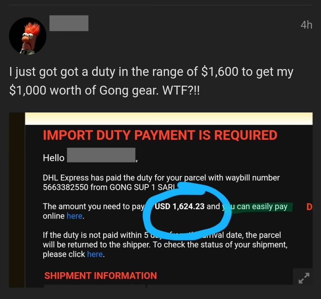 Gong import tax