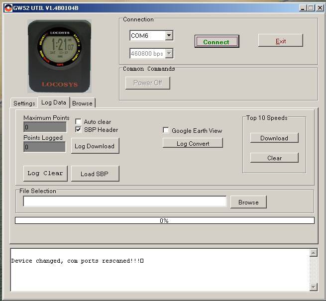 Locosys GW-52 Utility V1.4 Log Clear Button