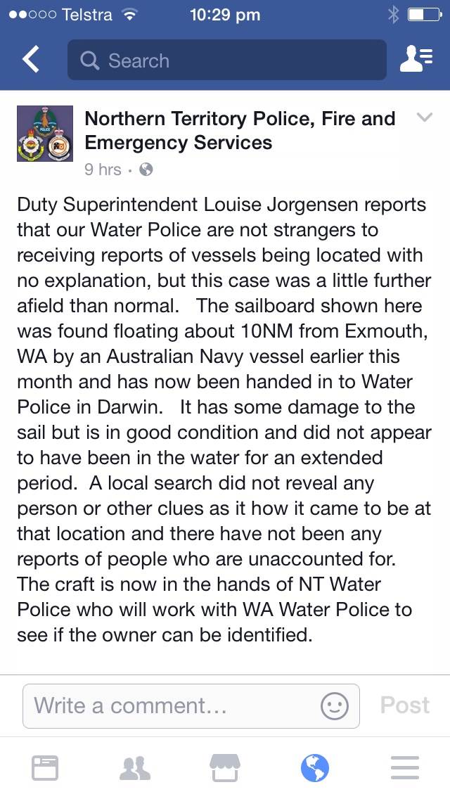 FB Post by NT Water Police