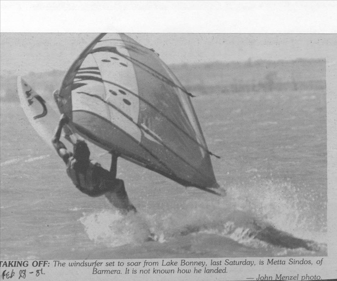 1987 Choco windsurfing on lake Bonney