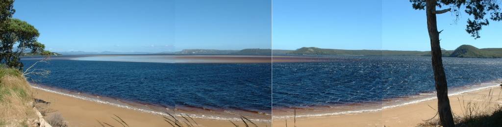 Looking SE across Macquarie Harbour from Macquarie Heads campsite