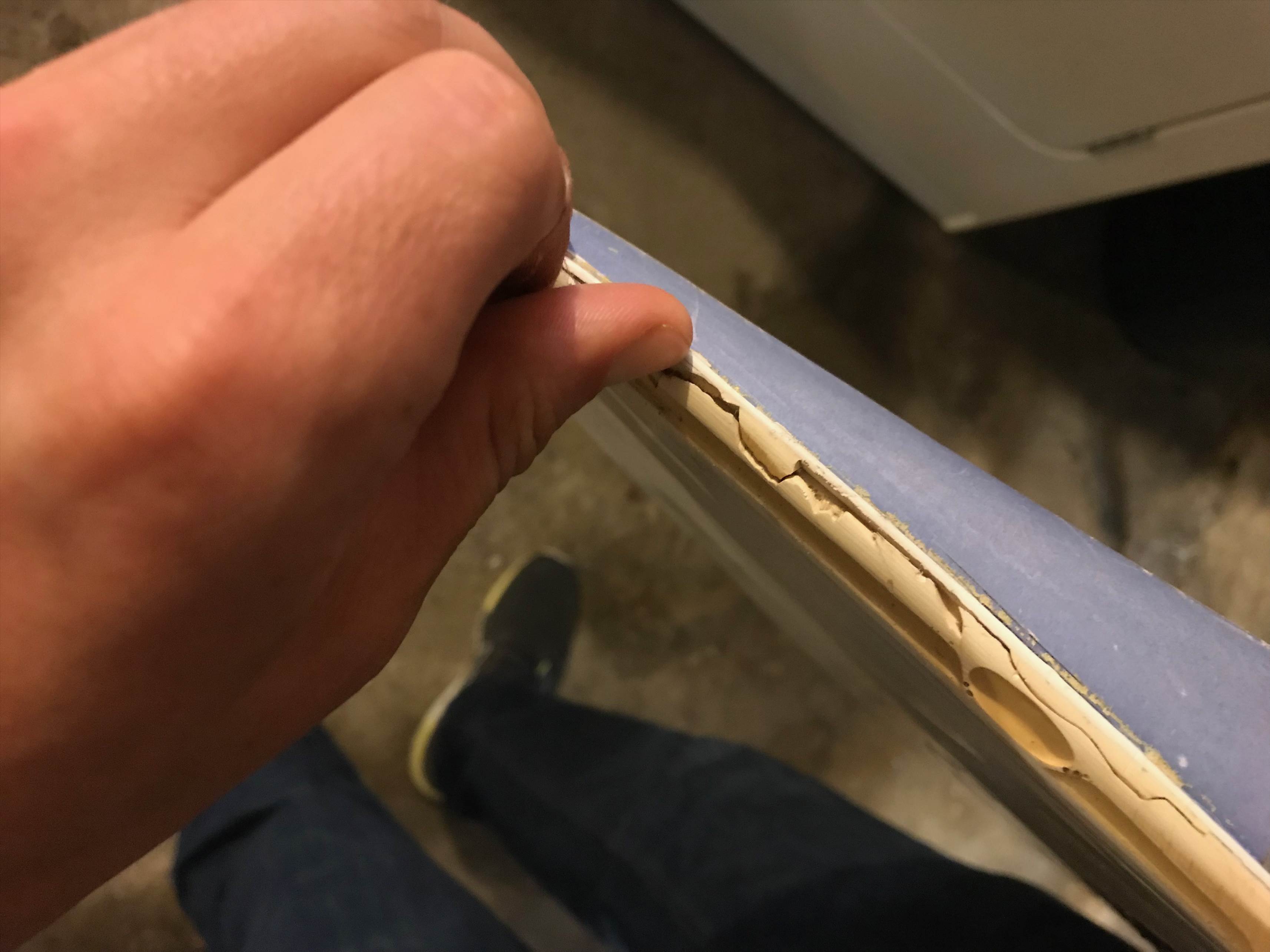 nose damage, splitting at the seam