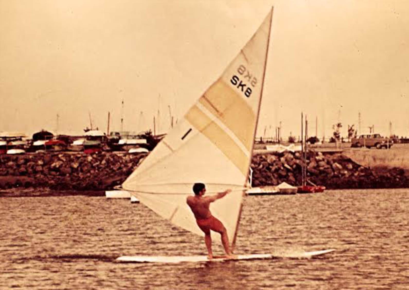 Old school windsurfing Dinosaur racing