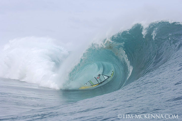 Tackling Teahupoo on a windsurfer