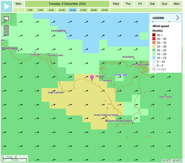 Meteye Mon evening for Tuesday