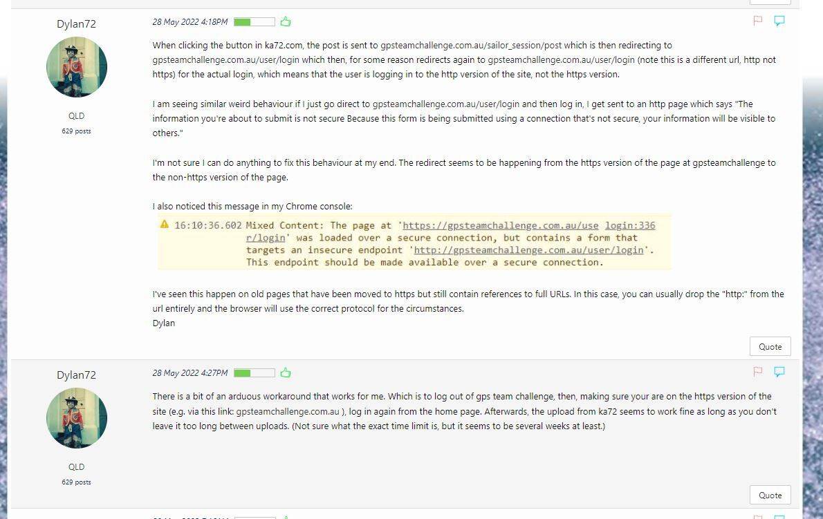 Posting from KA72 to GPSTC work around