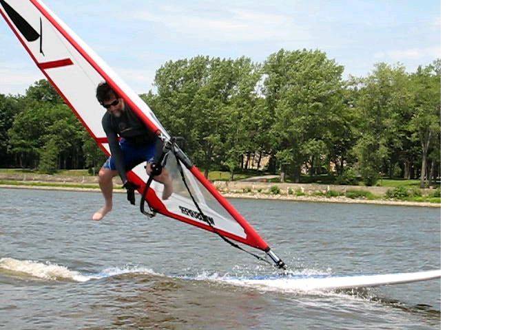 Windsurfing on a SUP - jumping boom