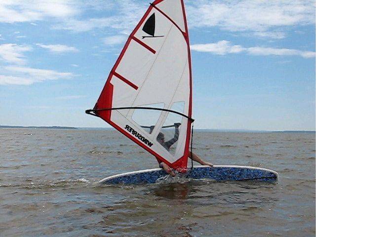 Windsurfing on a SUP - riding a stern-first railride
