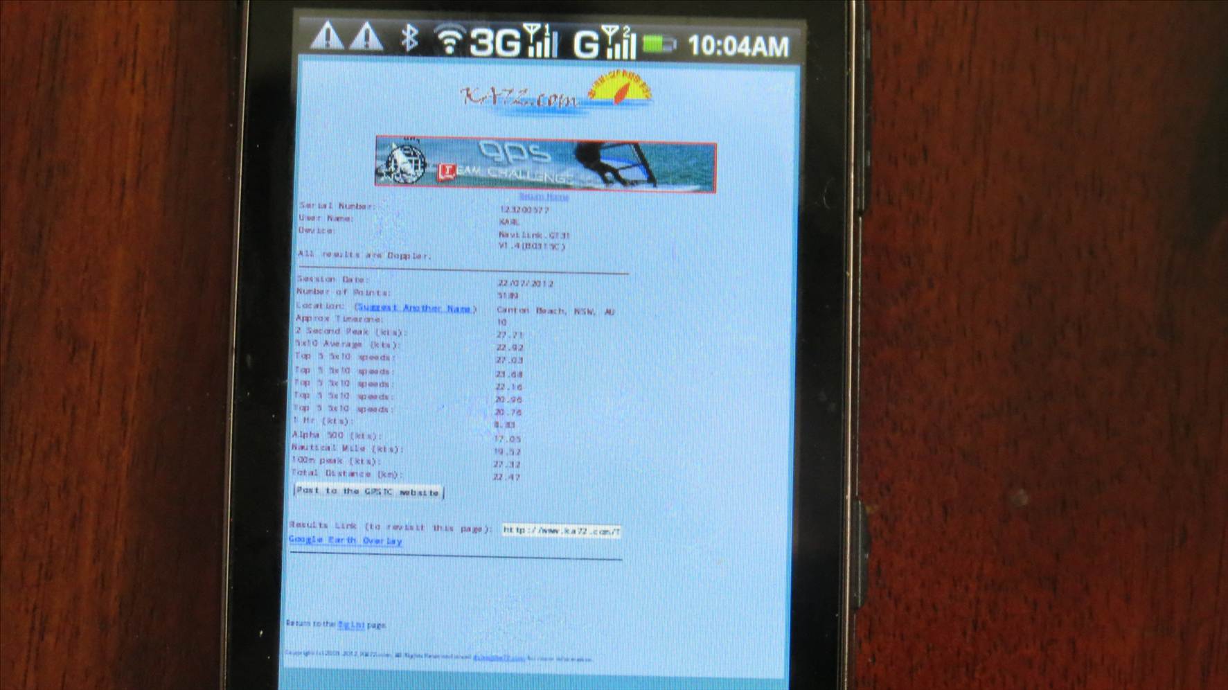 KA72 on an Android phone