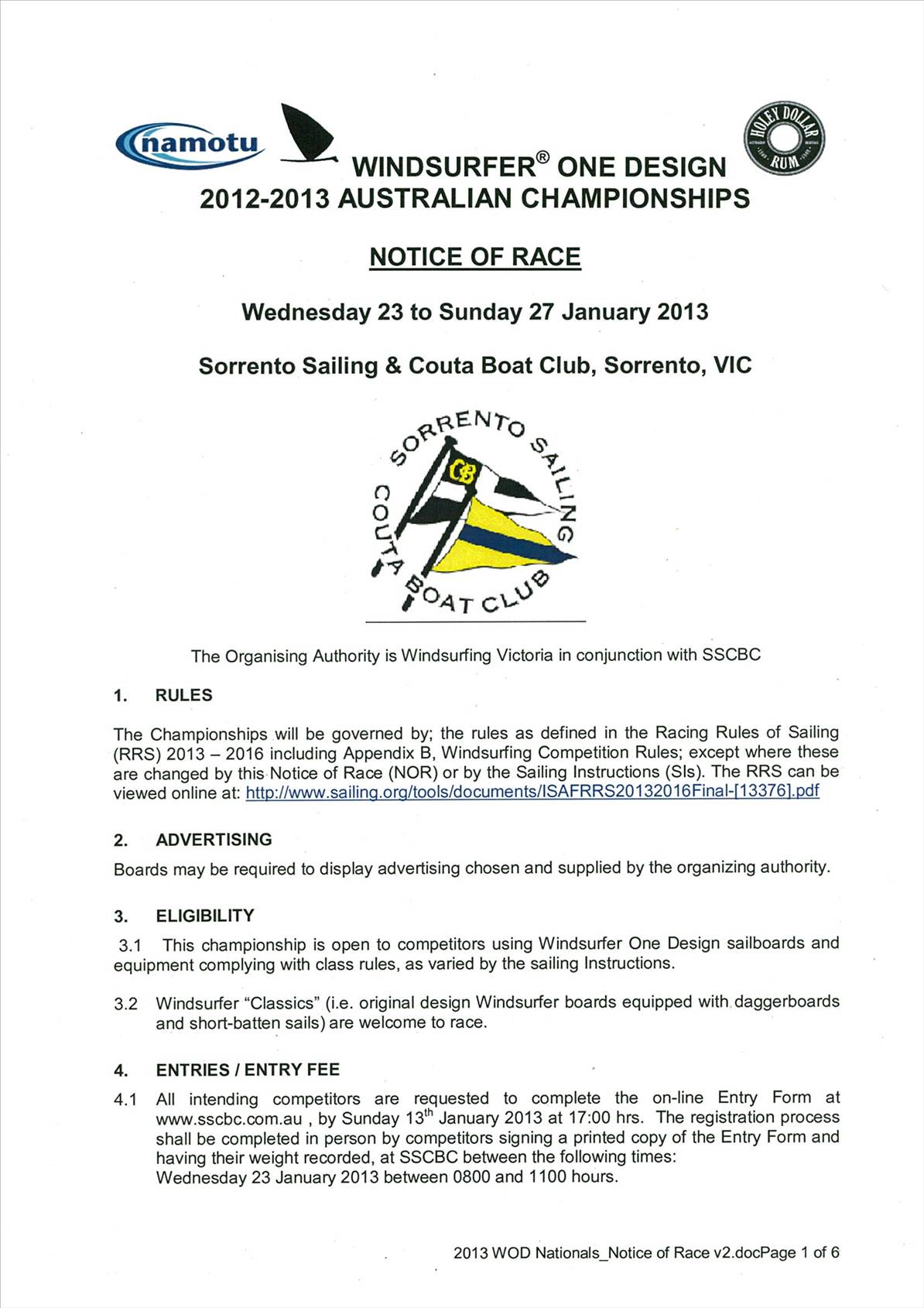 WOD NoR JAN 2013 SORRENTO, VIC