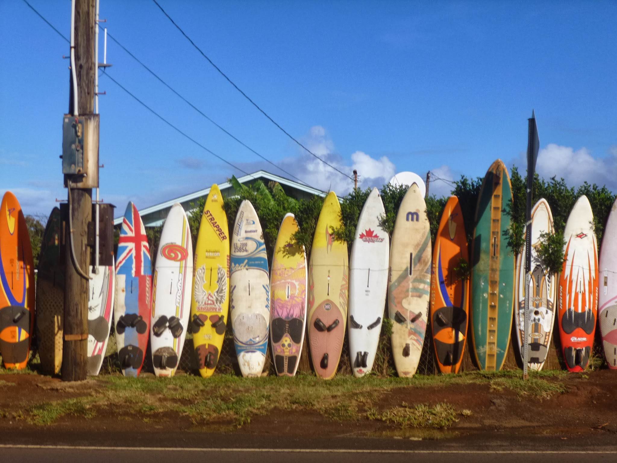 Fence of old wind/surfboards