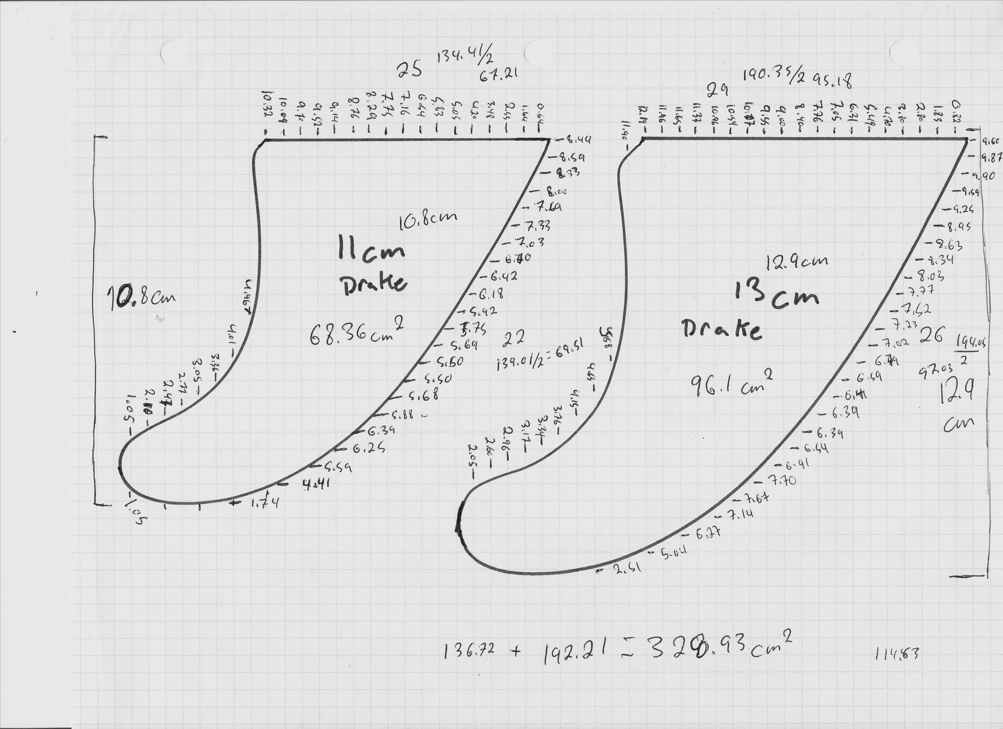 Drake natural wave 11cm and 13cm areas calculated 001