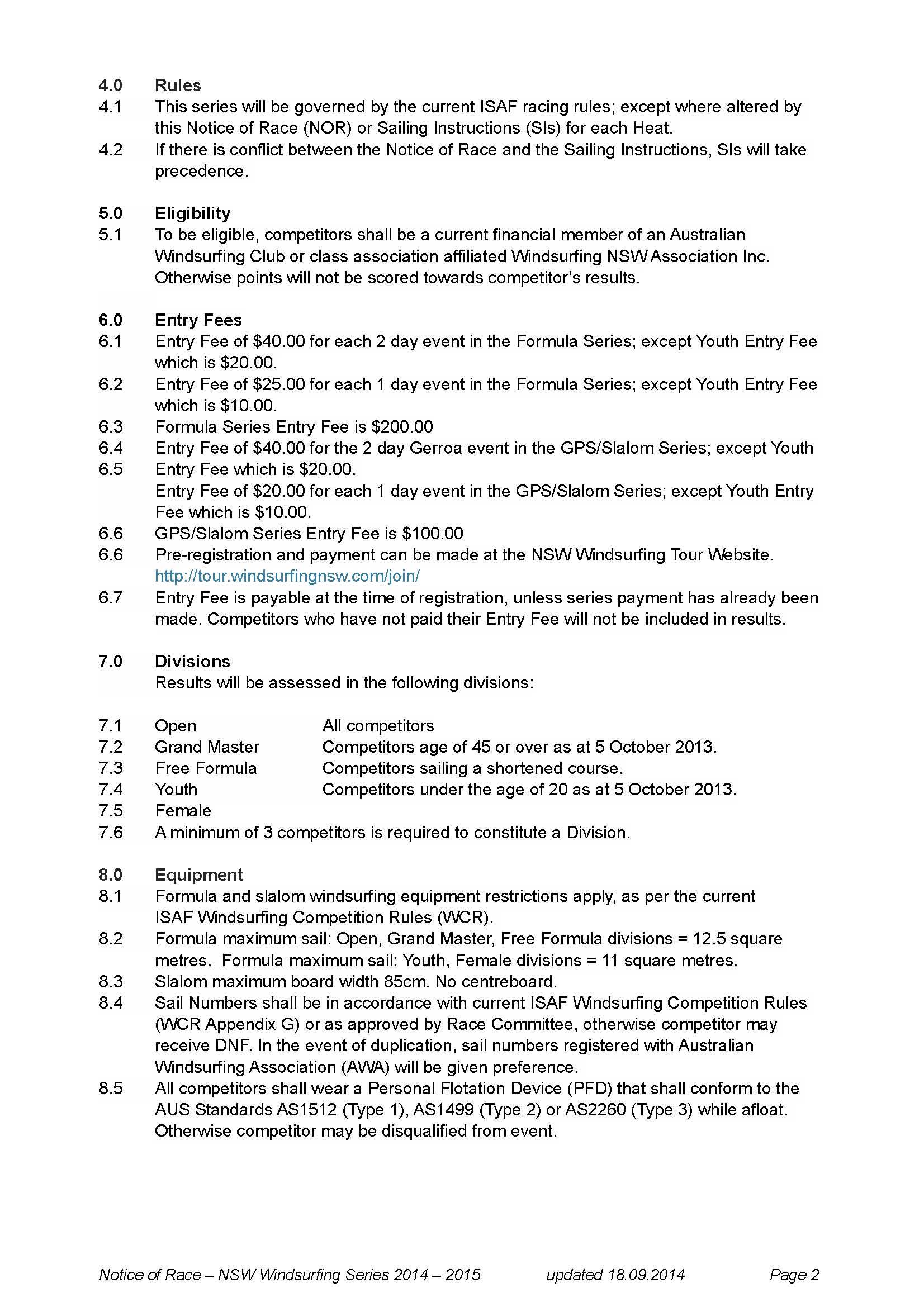NSW Windsurfing Series 2014 - 2015