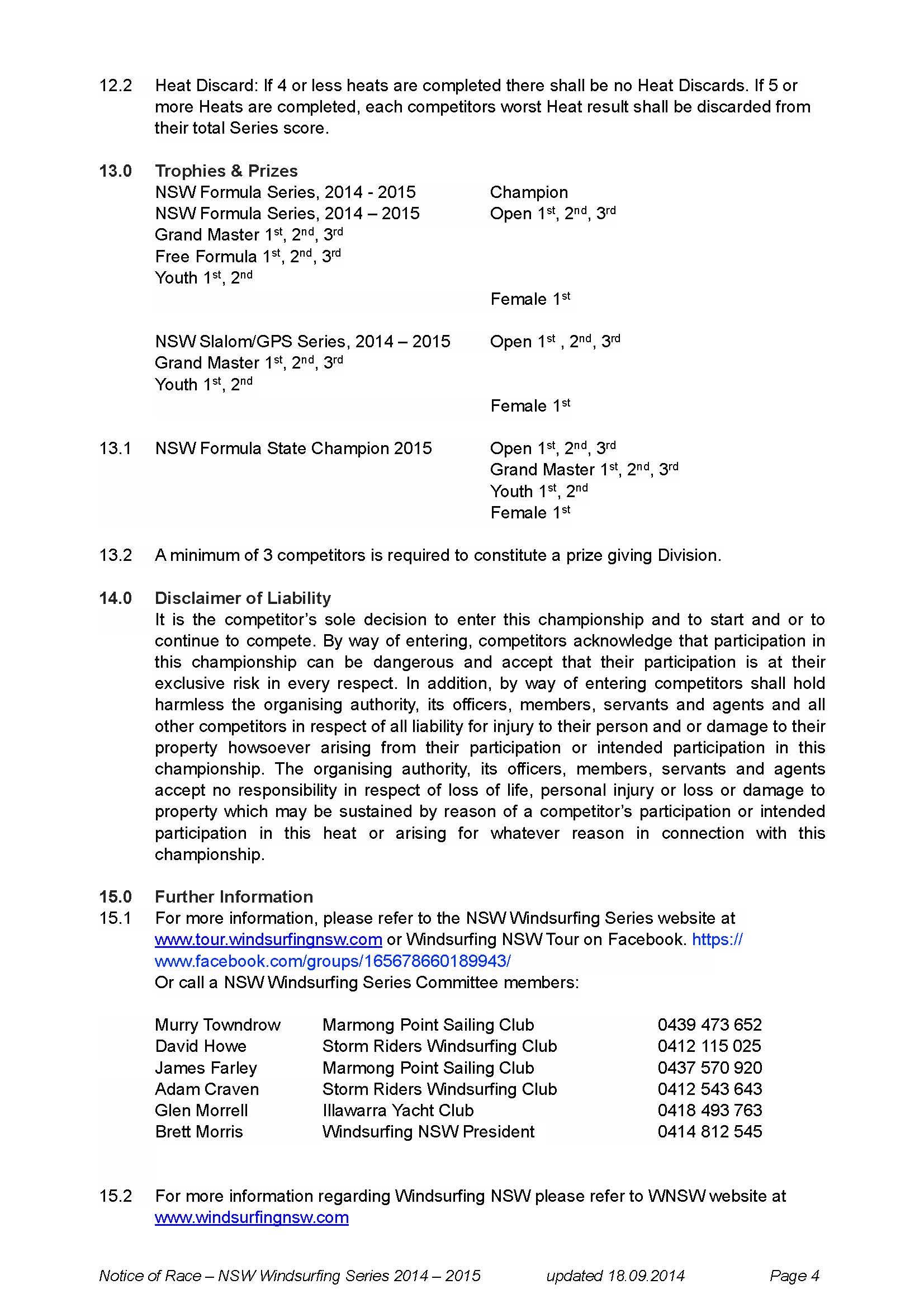 NSW Windsurfing Series 2014 - 2015