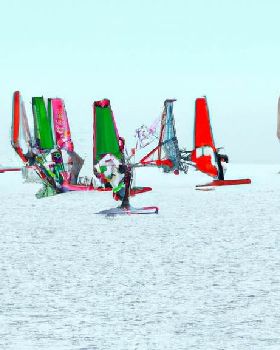 DALL?E 2022-08-30 15.28.37 - high definition computer art of 10 windsurfers racing over smooth water