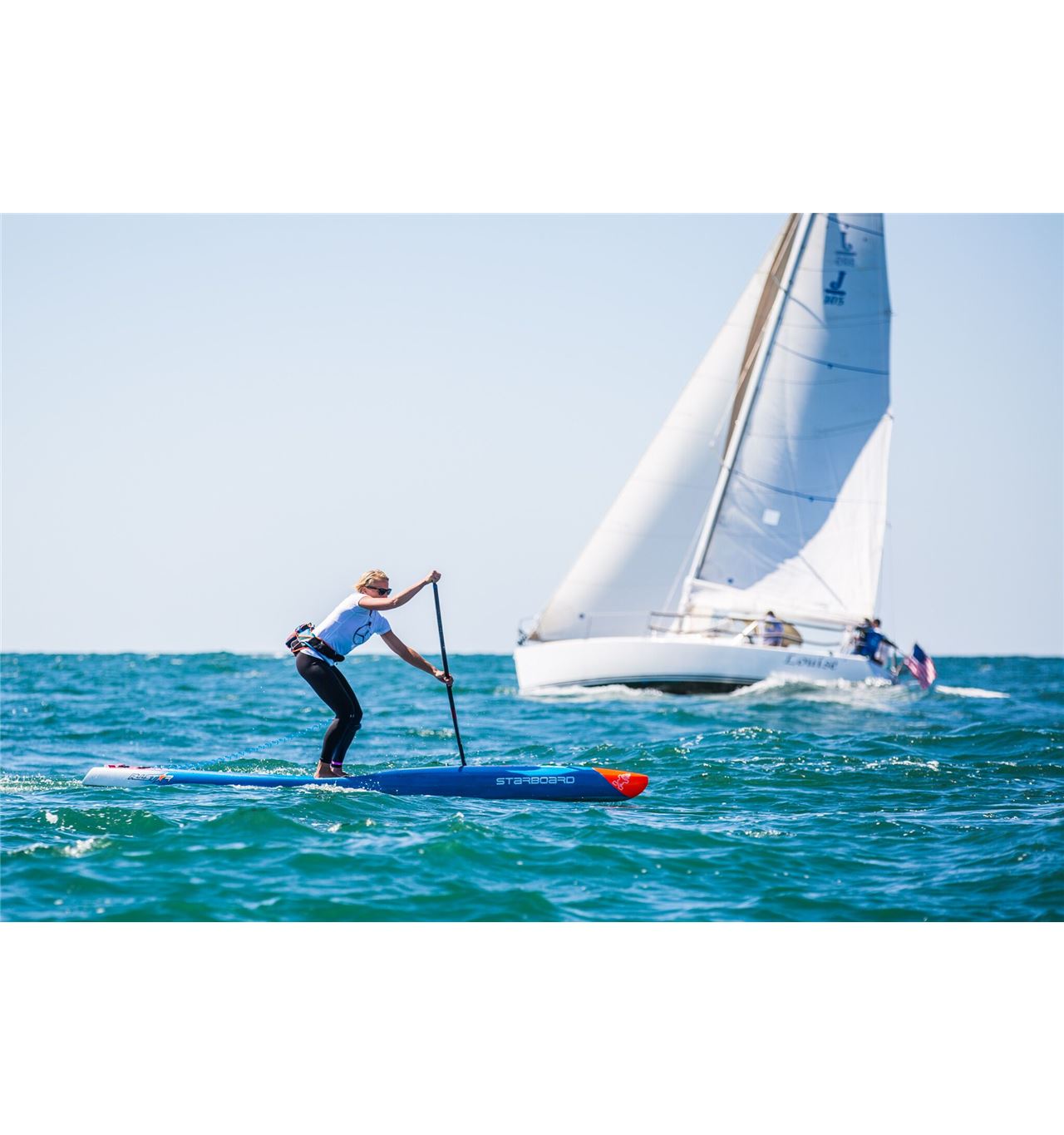 Powering through on the Starboard Race SUP