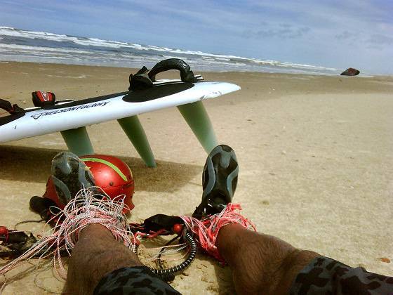 At the end of a long hard kitesurfing slog...